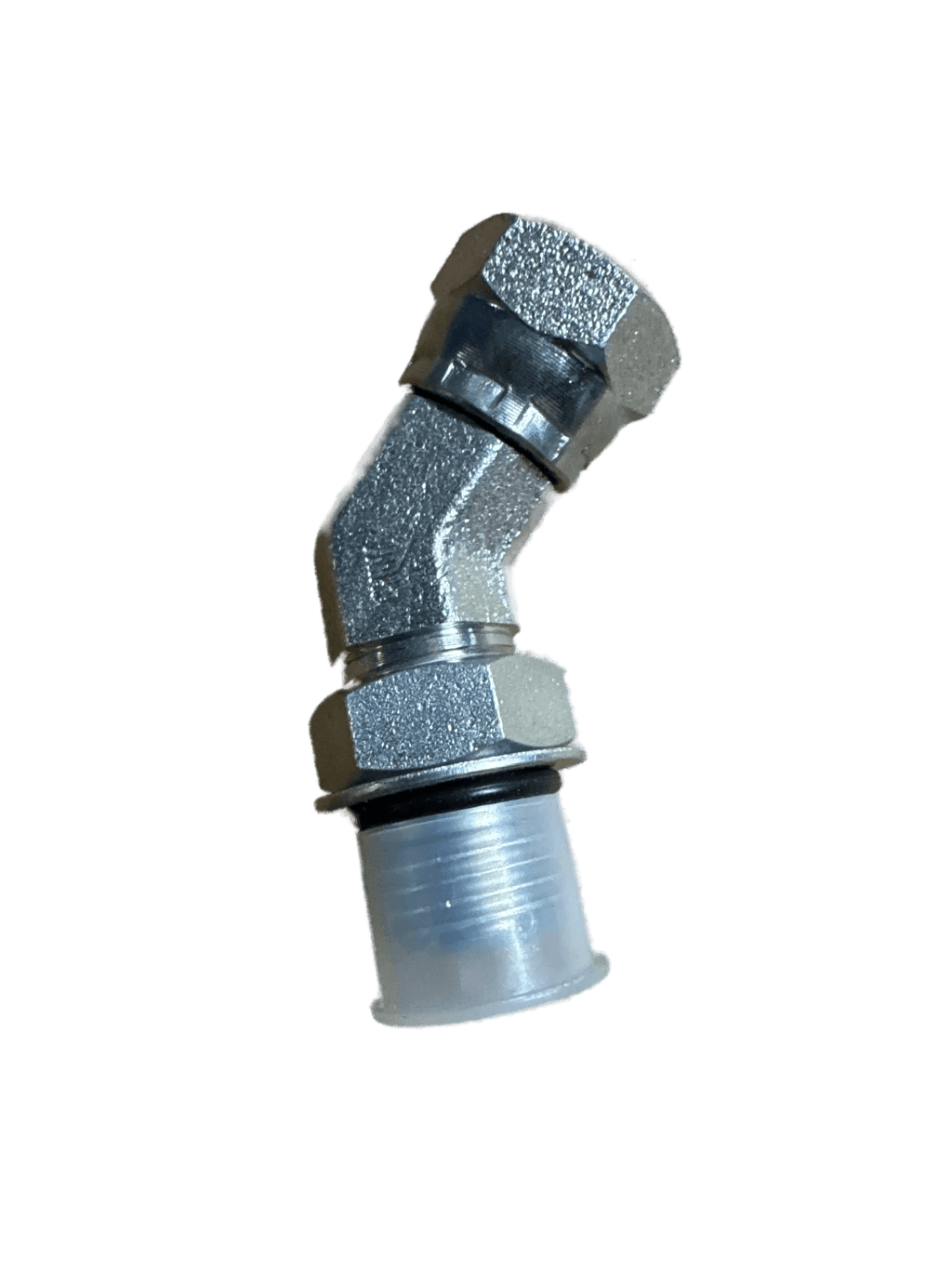 The PIERCE Hydraulics Fitting features a 45-degree swivel, Boss Thread, male 9/16 in x female 1/4 in ends, and is ideal for secure angled hydraulic connections.