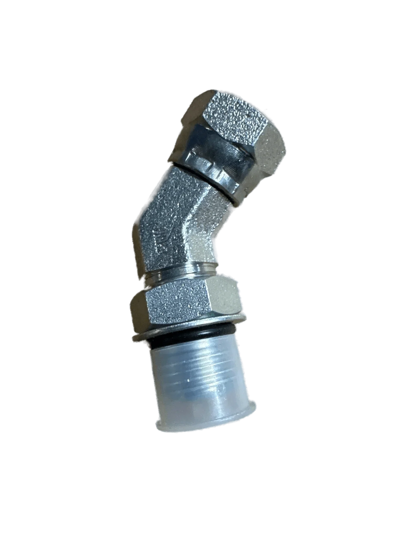 The PIERCE Hydraulics Fitting features a 45-degree swivel, Boss Thread, male 9/16 in x female 1/4 in ends, and is ideal for secure angled hydraulic connections.