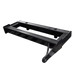 Angled view of the PIERCE black metal Drop Hinge for Bolt-In Bale Spear with hooks, slots, and added versatility.