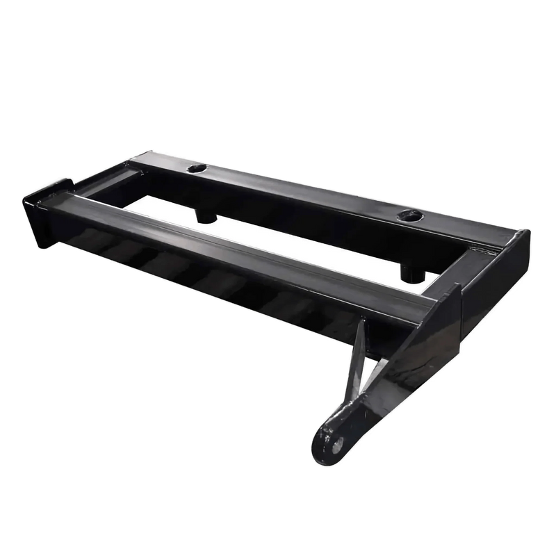 The PIERCE Drop Hinge for Bolt-In Bale Spear is a black metal skid steer attachment plate with angled edges, compatible with ABS2K Bolt-in Bale Spike, shown on a white background.