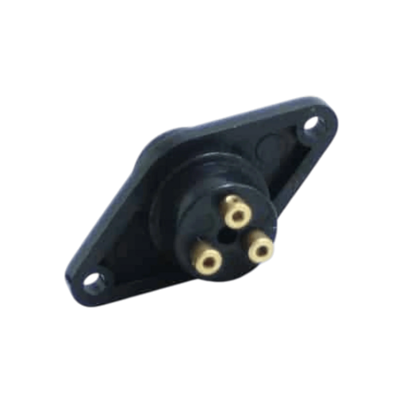 The Asetek Enterprise Company LTD Electric Planetary Winches Plug | Style 1 is a black, three-pin connector with a mounting plate and two screw holes, shown on a white background.