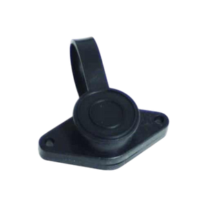 A black plastic security tag with a circular lock mechanism, echoing the precision of PIERCEs Electric Planetary Winches Plug Style 1.