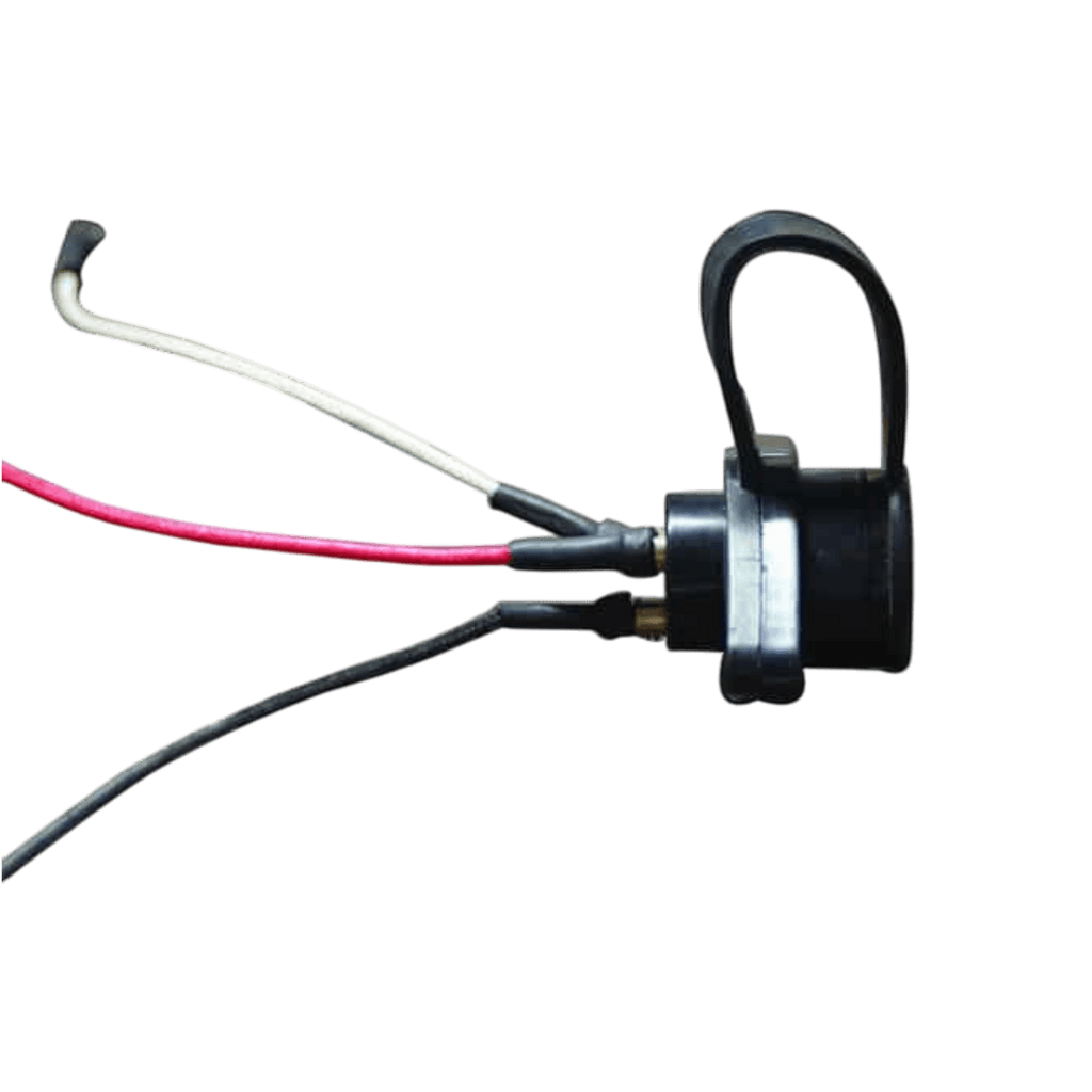The Asetek Enterprise Company LTD Electric Planetary Winches Plug | Style 1 is a black 3-prong connector with red, white, and black wires, commonly used in PS series winch solenoid assemblies and shown on a white background.