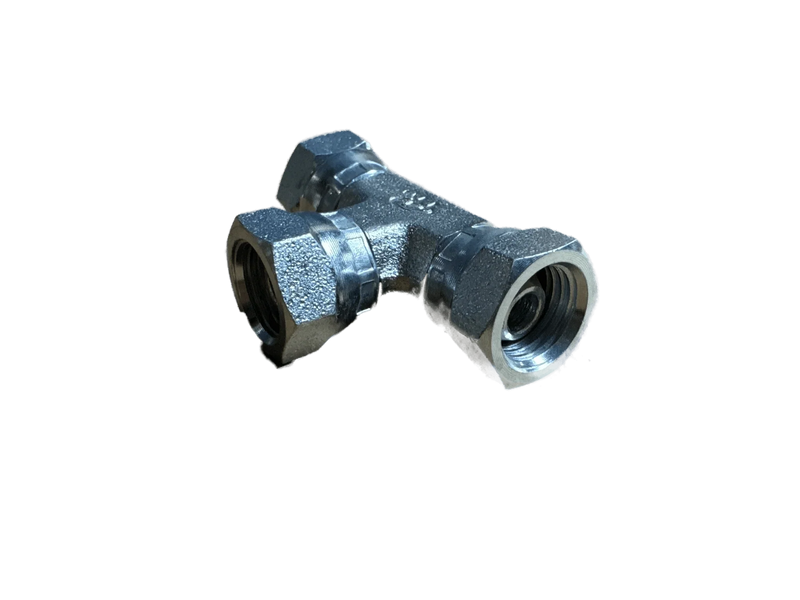 The PIERCE Hydraulics Fitting is a female 1/4 in x female 1/4 in swivel pipe thread tee, ideal for connecting hydraulic lines. Shown isolated on a white background.
