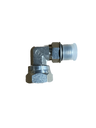 The PIERCE Hydraulics Fitting features a 90-degree boss thread swivel with male 9/16 in x female 3/8 in ends, ideal for hydraulic connections. Shown on a white background.