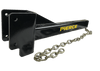 Black metal hitch extension with gold Pierce text, includes a chain and separate black bracket, designed to integrate seamlessly with the PIERCE T-Post Puller Attachment.