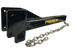 Black metal hitch extension with gold Pierce text, includes a chain and separate black bracket, designed to integrate seamlessly with the PIERCE T-Post Puller Attachment.