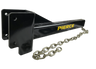 The PIERCE T-Post Puller Attachment is a black metal tow bar featuring the yellow PIERCE logo, an attached metal chain, and a built-in T-Post puller, shown on a white background.