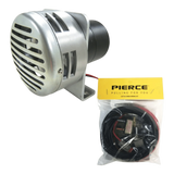 PIERCE Heavy Duty Cattle Siren with mounting bracket shown beside a bagged Pierce siren wiring kit on a white background—reliable ranch equipment for consistent performance.