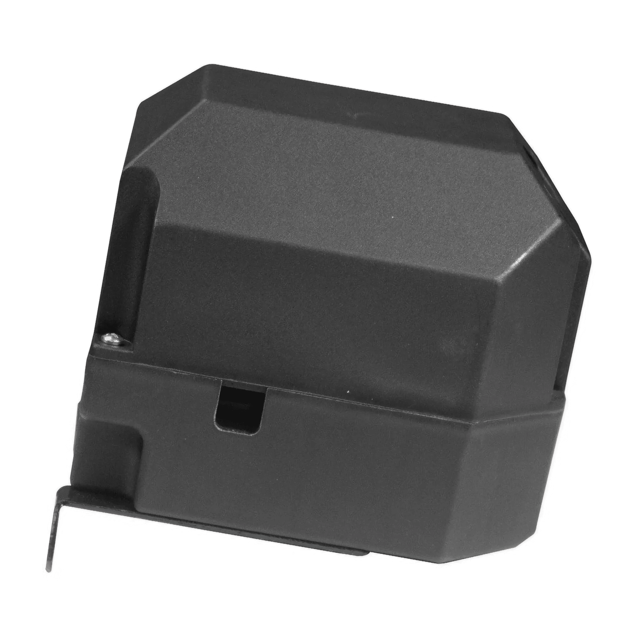 Black rectangular plastic housing for solenoid with an angled top and small base tab; fits PIERCE Electric Planetary Winches as a replacement part.