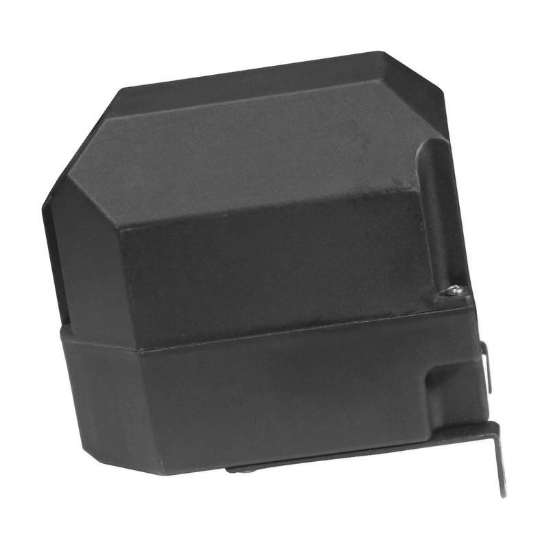 Black rectangular Housing for Solenoid by PIERCE, shown with a metal mounting bracket on a white background. Ideal as a replacement part for PIERCE Electric Planetary Winches.
