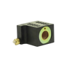 Hyd Pumps | Coil | Bucher | 12 Volt by Bucher Hydraulics, Inc.—a black rectangular electronic sensor with a metal ring and brass connector, ideal as a replacement coil for Bucher pumps. Isolated on white background.