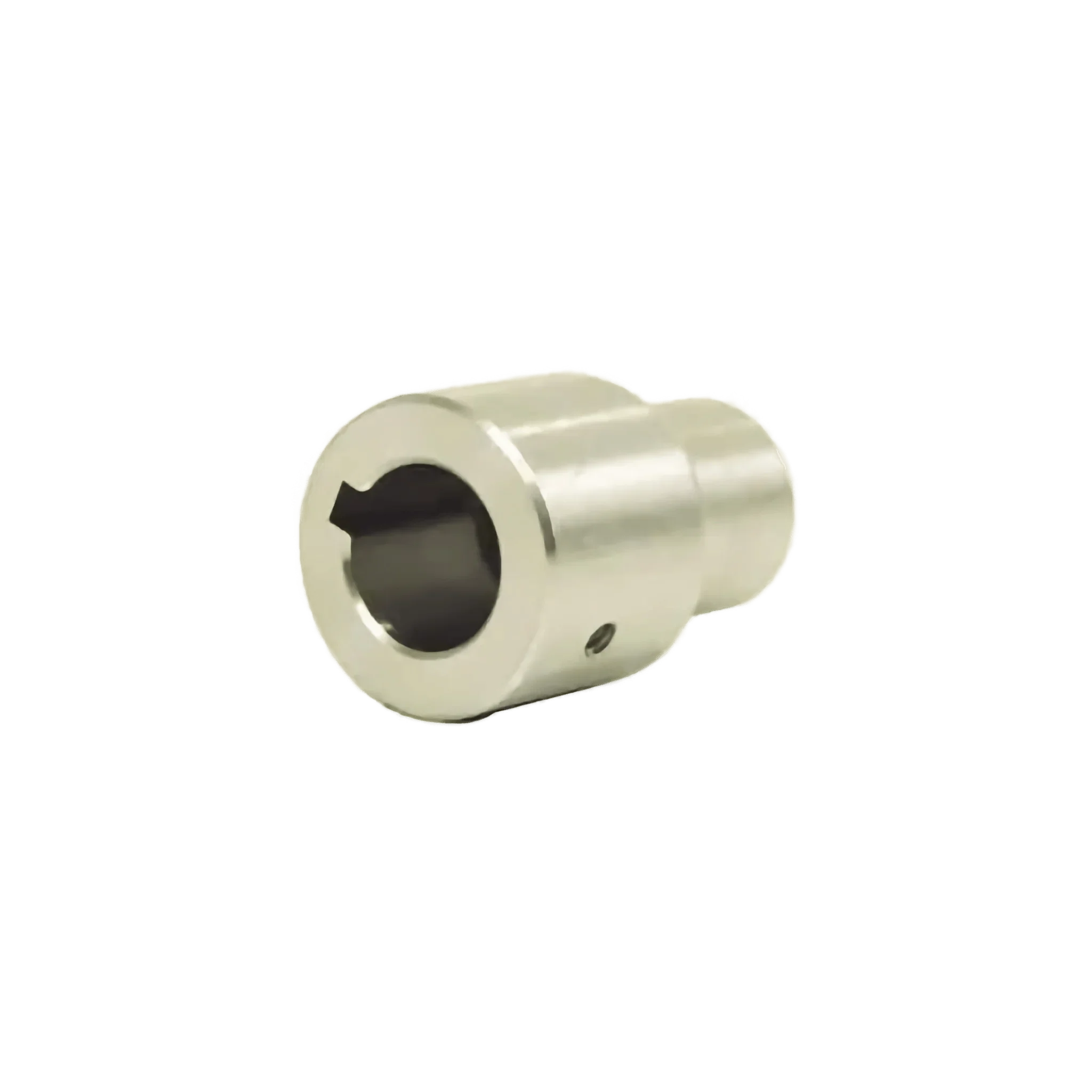 The PIERCE Hydraulic Motor Coupler for hydraulic worm gear winches is a metal cylindrical adapter with a hollow center and notched opening, shown on a plain white background—perfect as a replacement part.