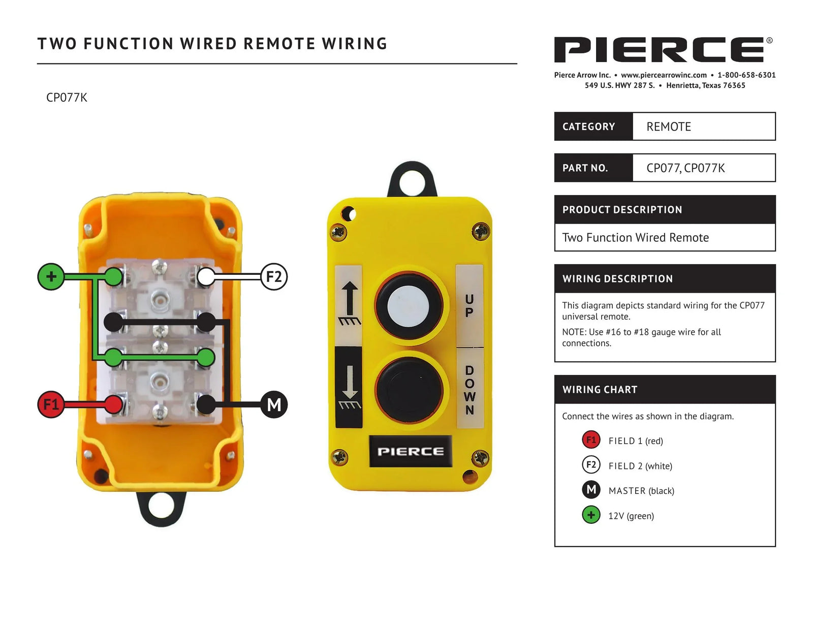 CP077K - 2 Function Corded Remote Wiring - Page 1