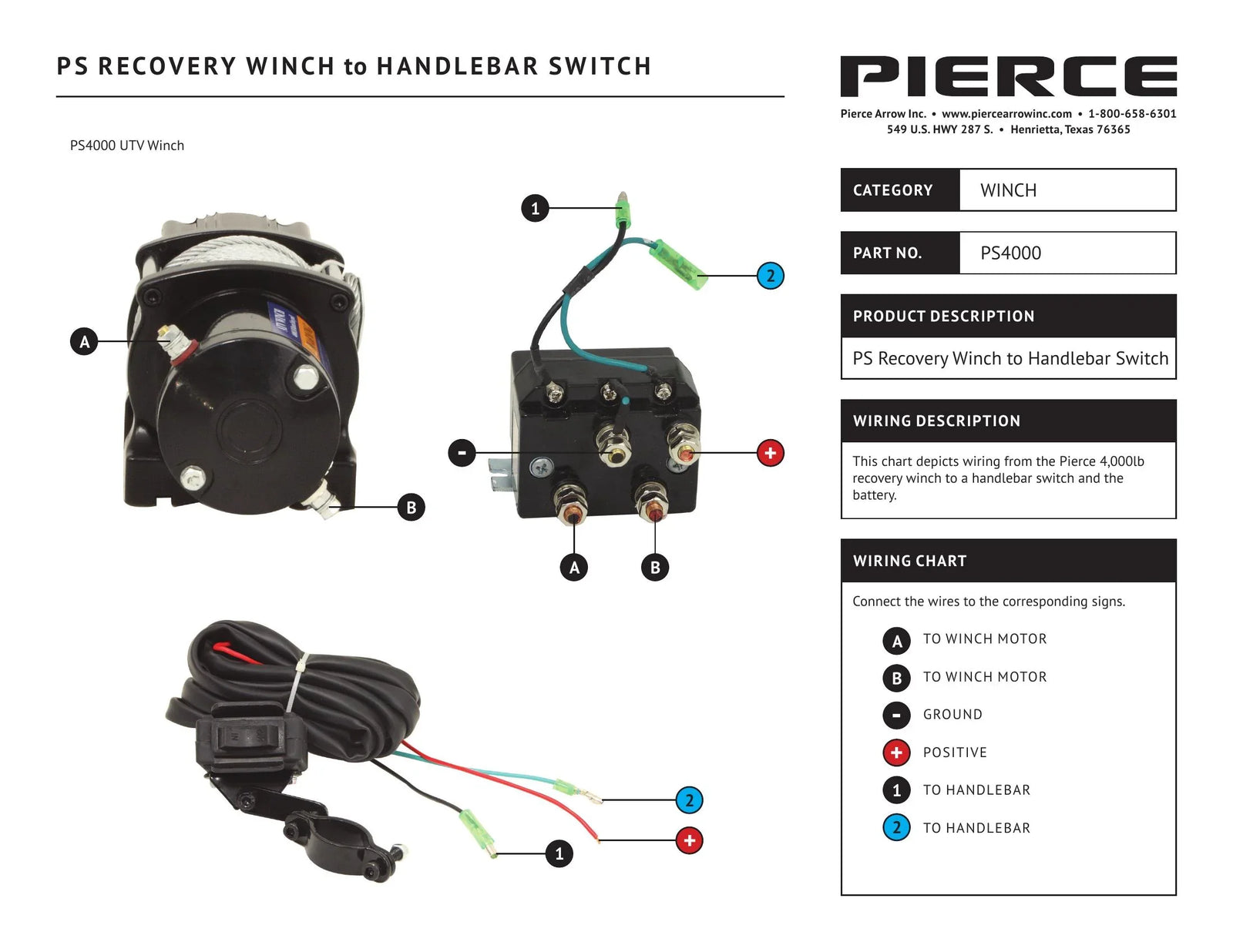 PS4000 - PS Recovery Winch to Handelbar Switch Wiring Diagram - Page 1