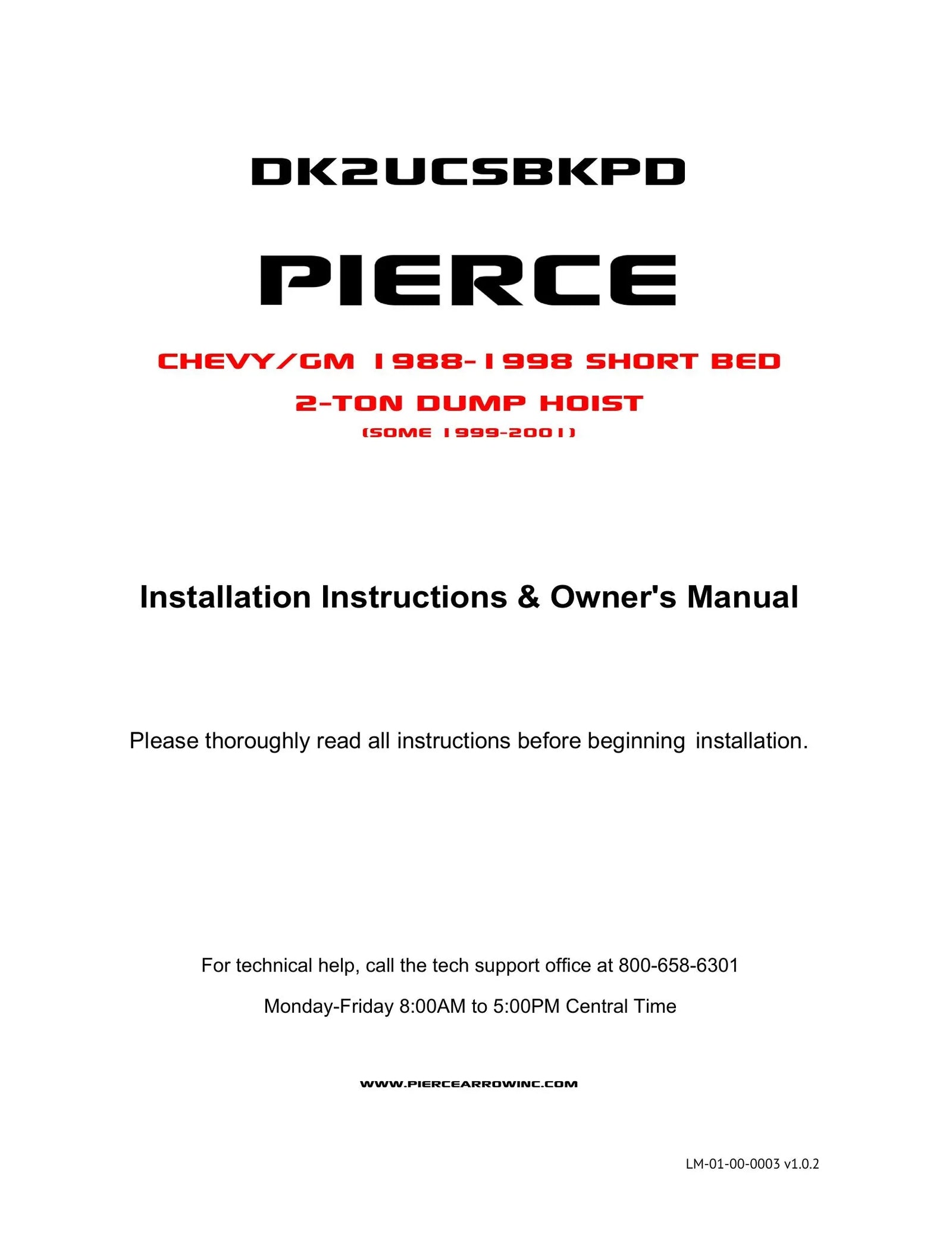 DK2UCSBKPD - CHEVY/GM 1988-1998 Short Bed Manual - Page 1