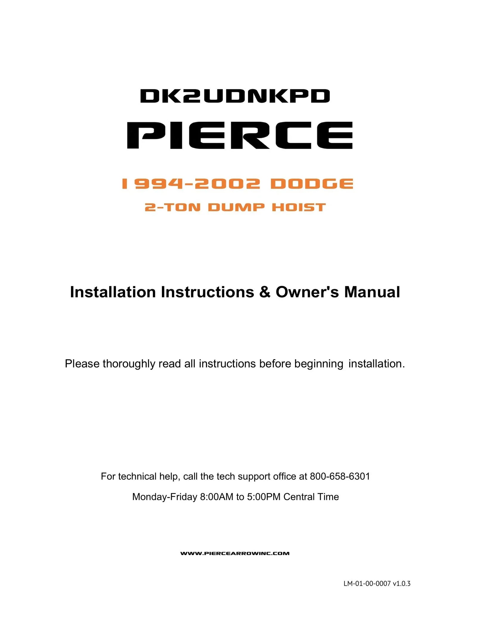 DK2UDNKPD - Dodge Dump Kit Manual - Page 1