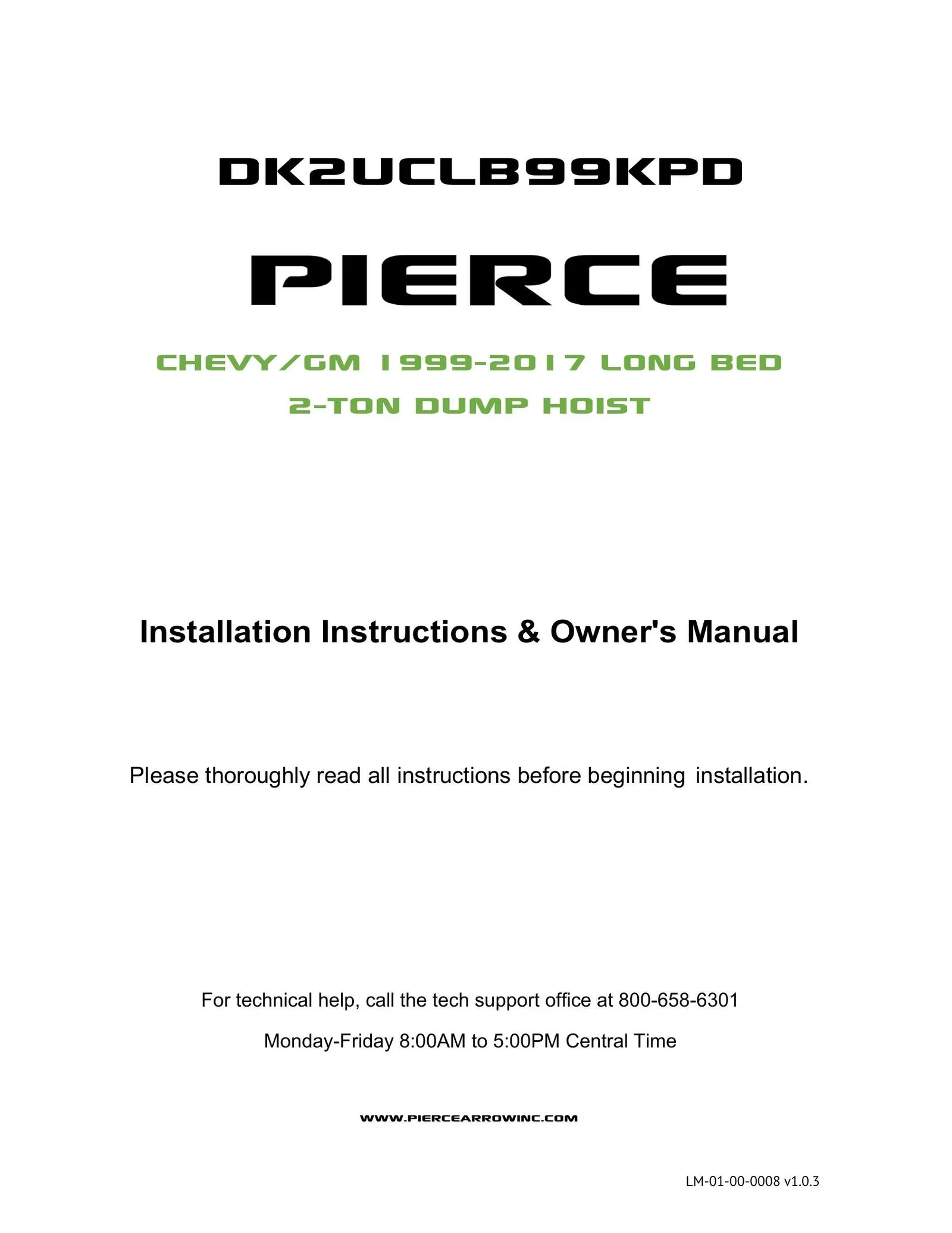 DK2UCLB99KPD - Chevy Stock Bed Dump Kit Manual - Page 1