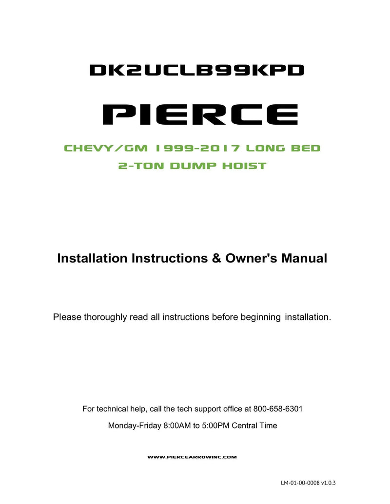 DK2UCLB99KPD - Chevy Stock Bed Dump Kit Manual — Page 1
