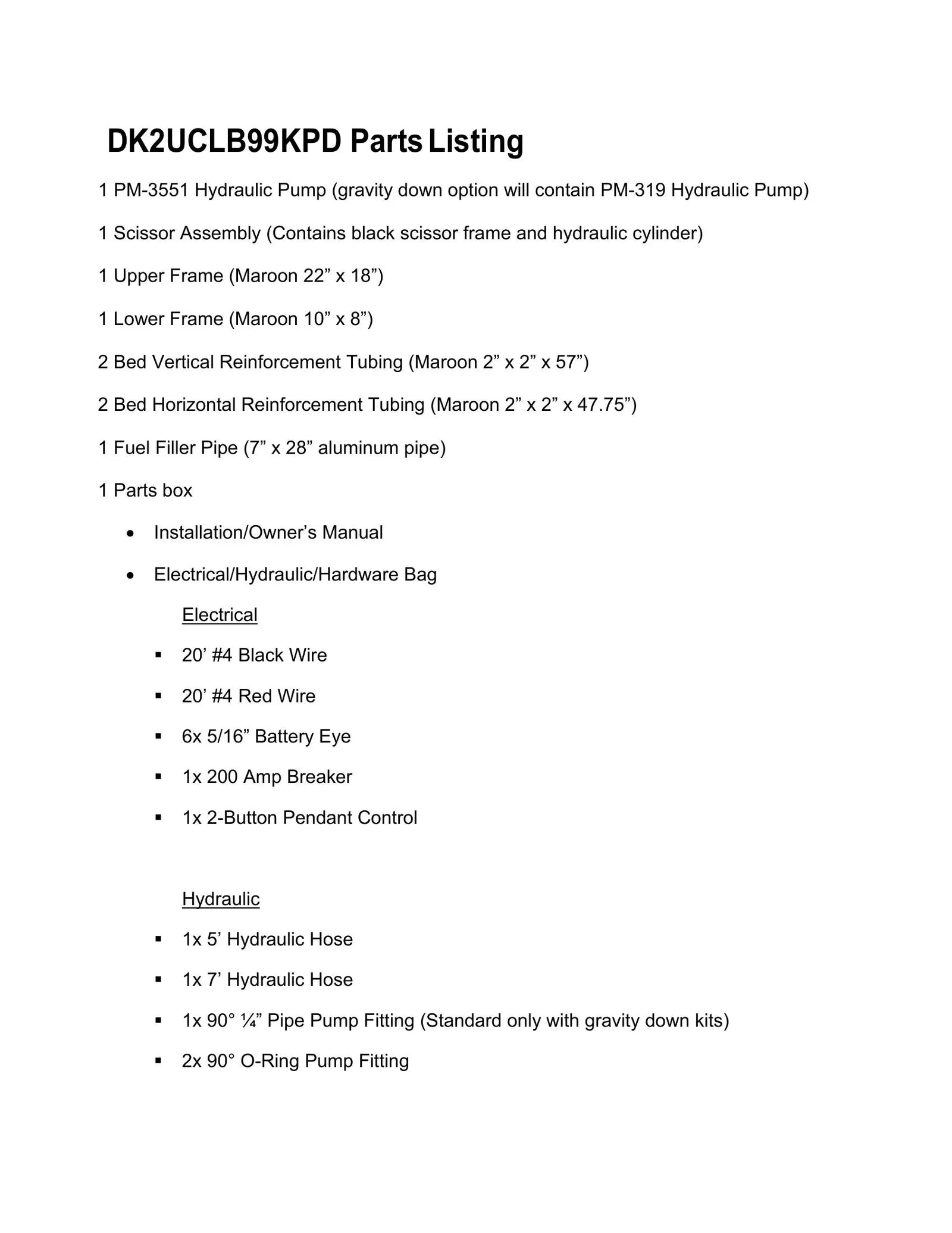 DK2UCLB99KPD - Chevy Stock Bed Dump Kit Manual - Page 2