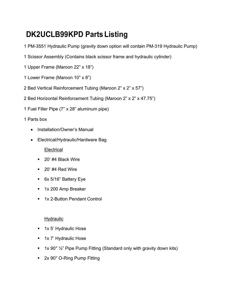 DK2UCLB99KPD - Chevy Stock Bed Dump Kit Manual — Page 2