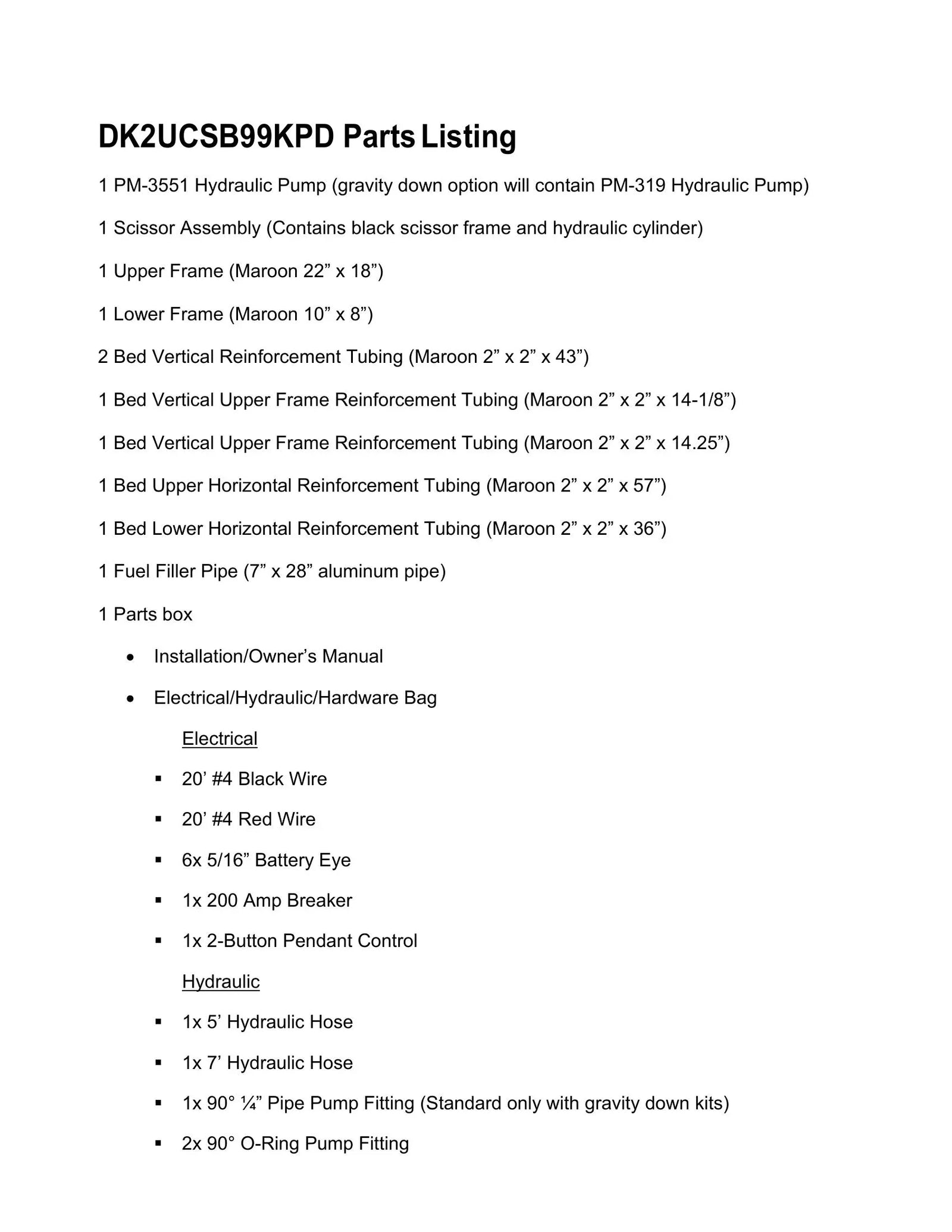 DK2UCSBK99PD - Stock Bed Dump Kit Manual - Page 3