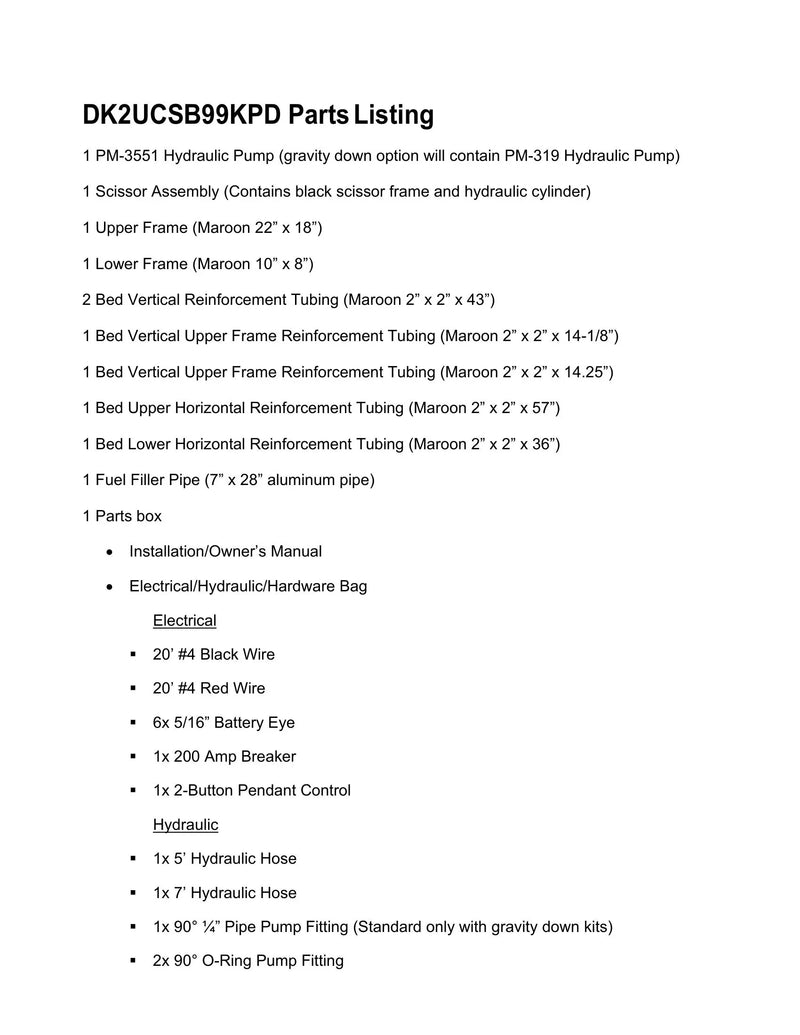 DK2UCSBK99PD - Stock Bed Dump Kit Manual — Page 3