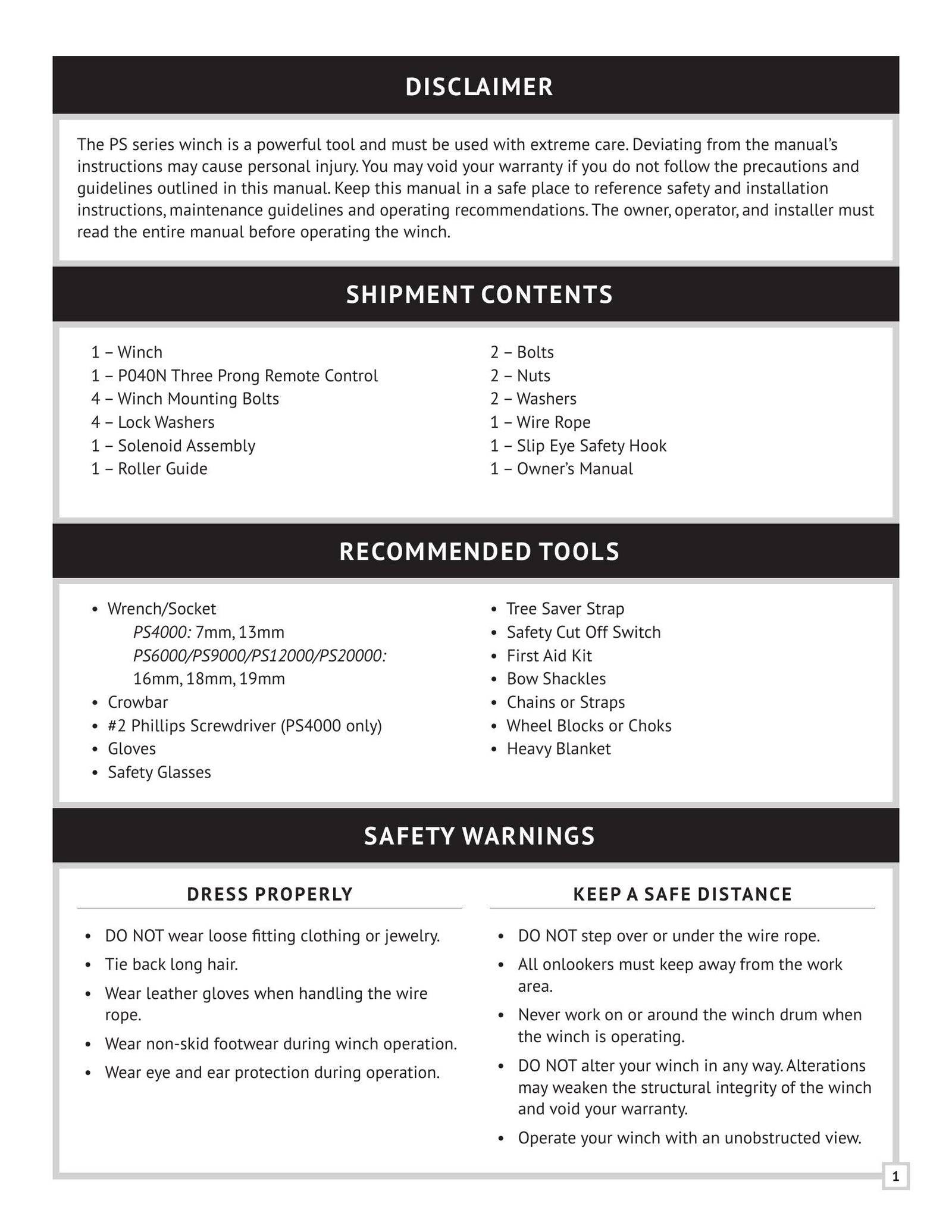 PS Series Winch Manual - Page 3