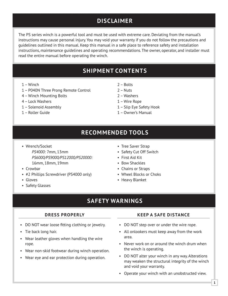 PS Series Winch Manual — Page 3