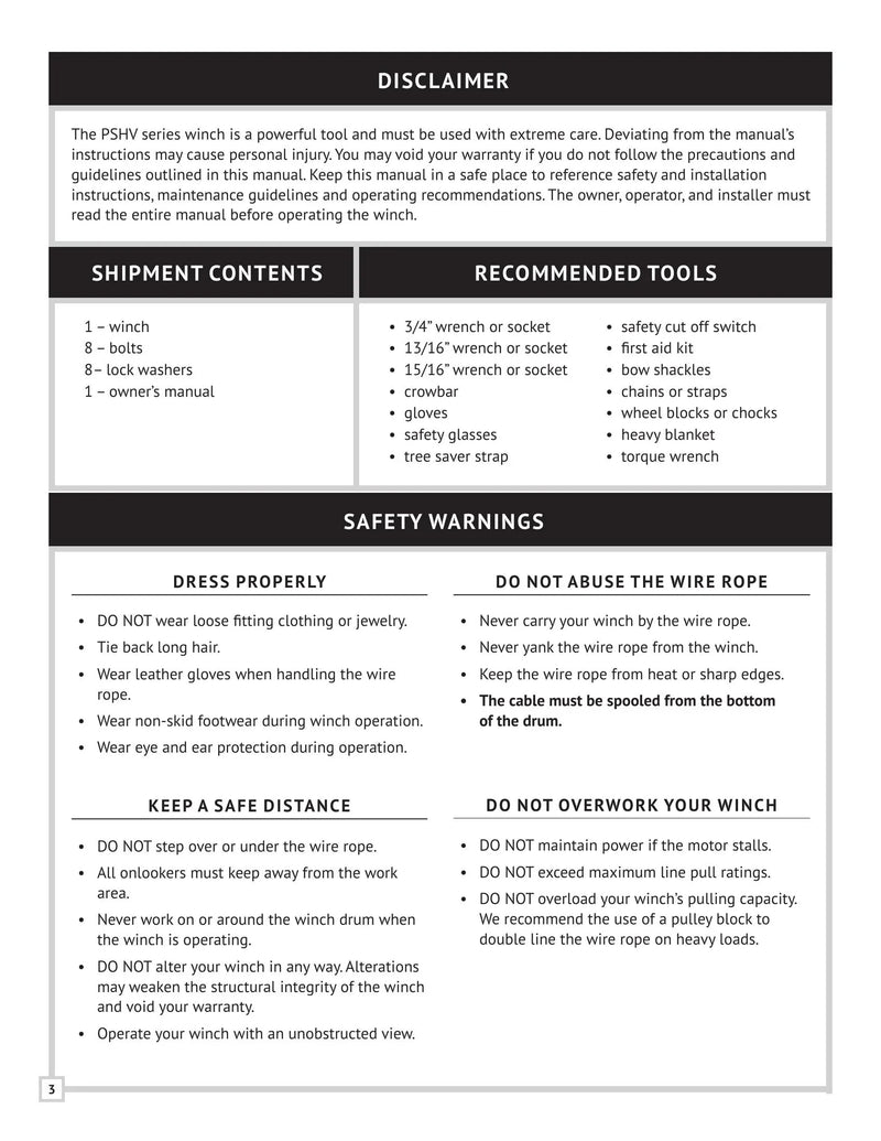 PSHV Series Winch Manual — Page 3