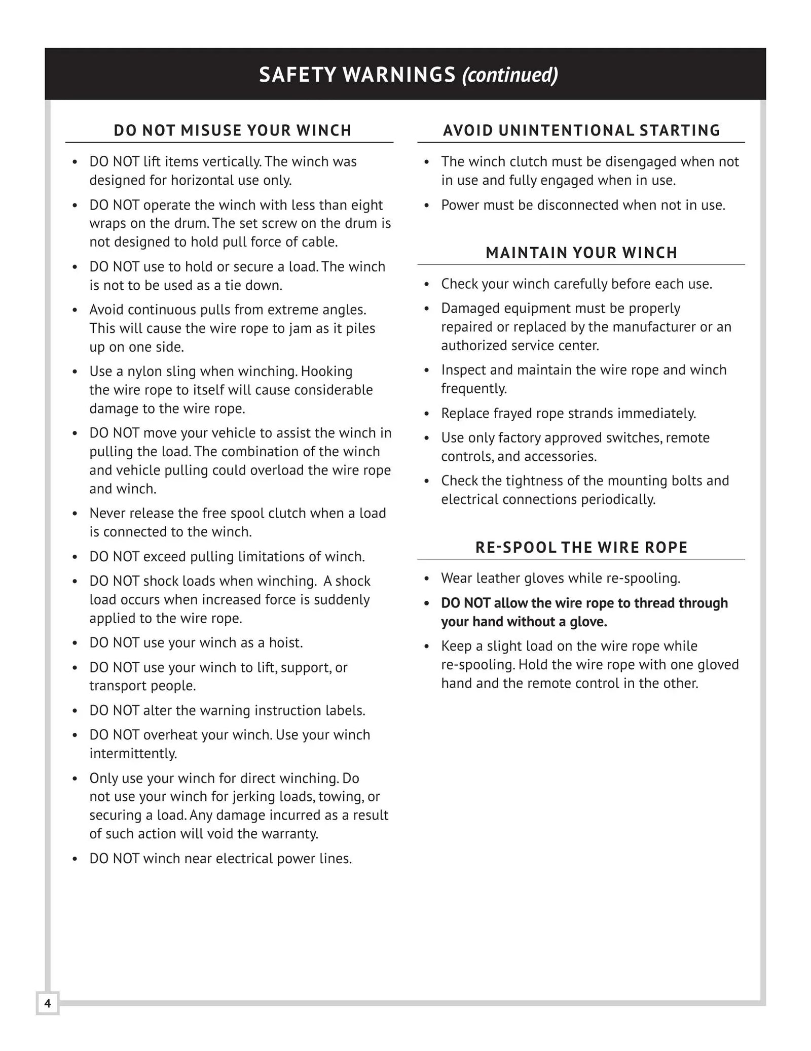 PSHV Series Winch Manual - Page 4