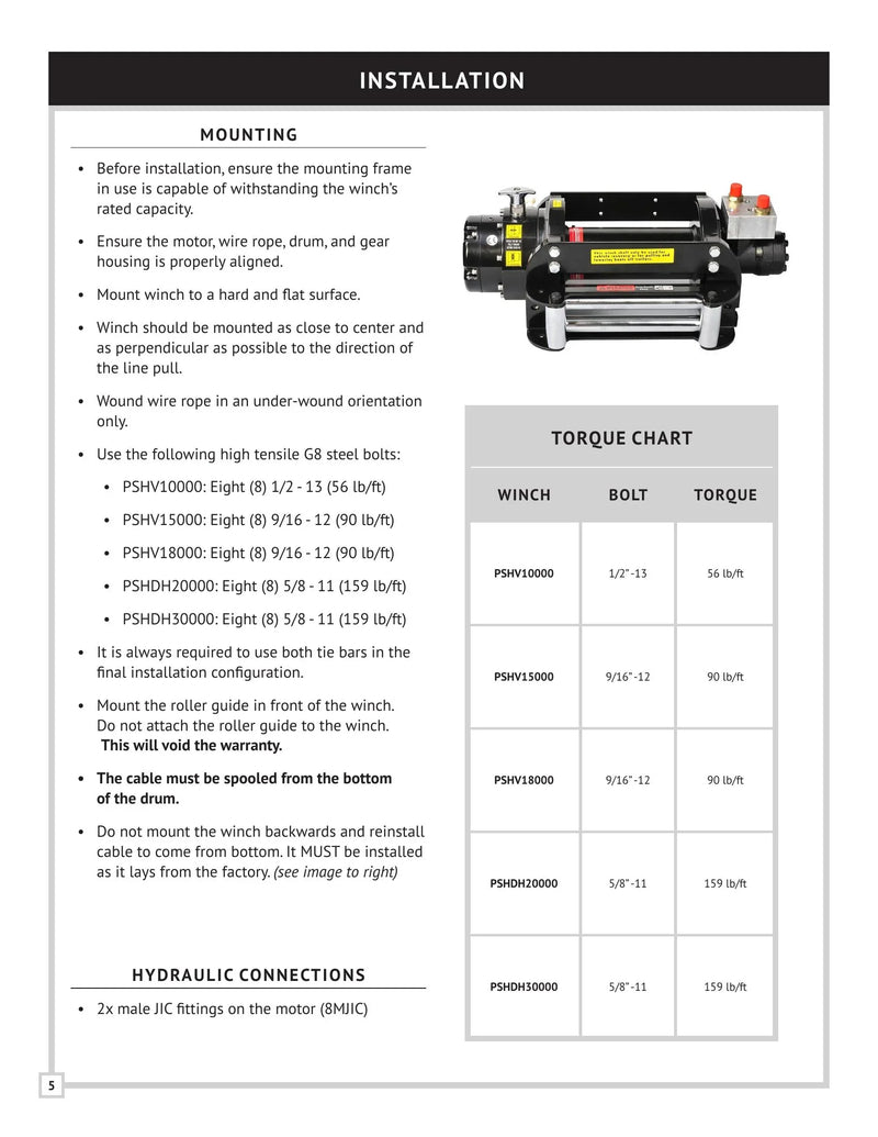 PSHV Series Winch Manual — Page 5
