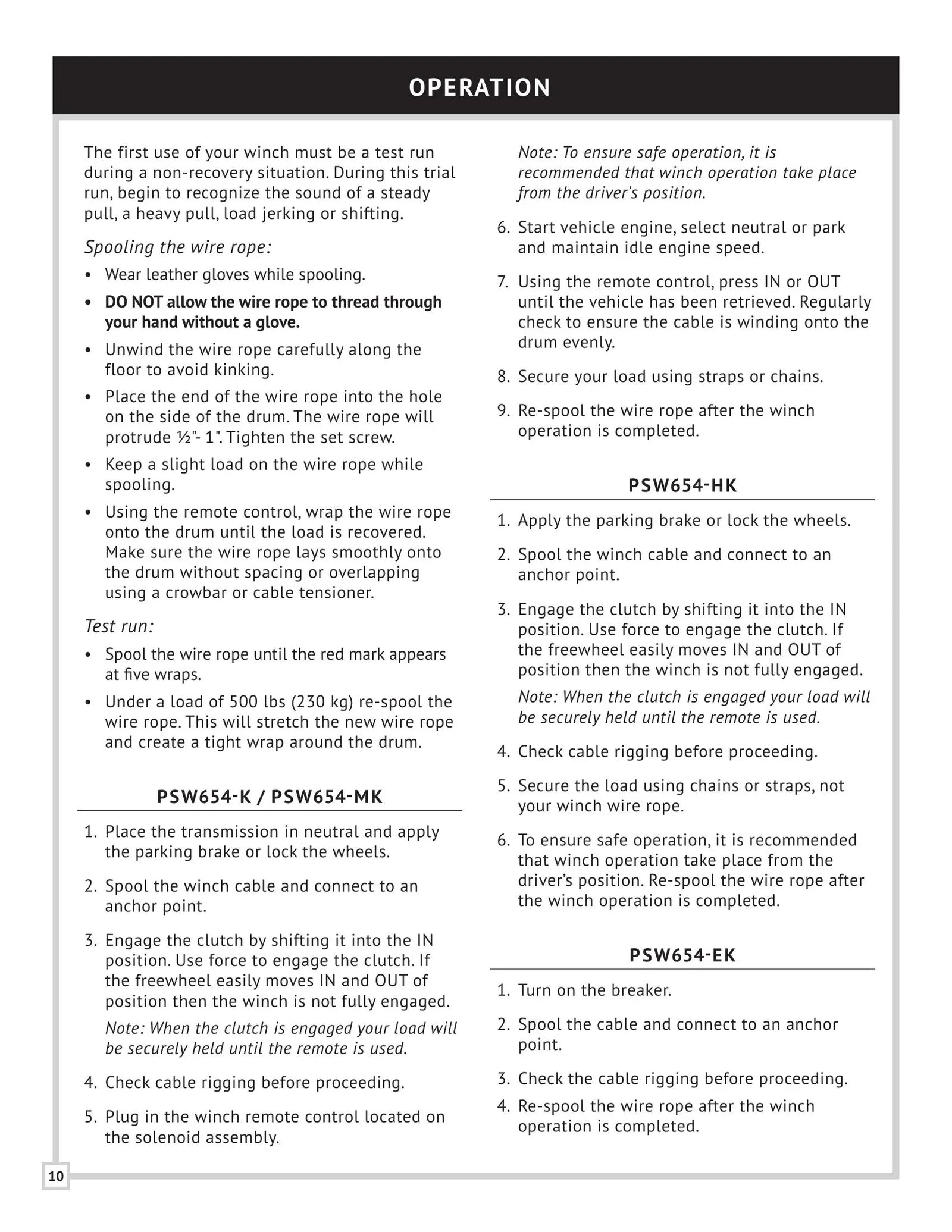 PSW654 Series Winch Manual - Page 10