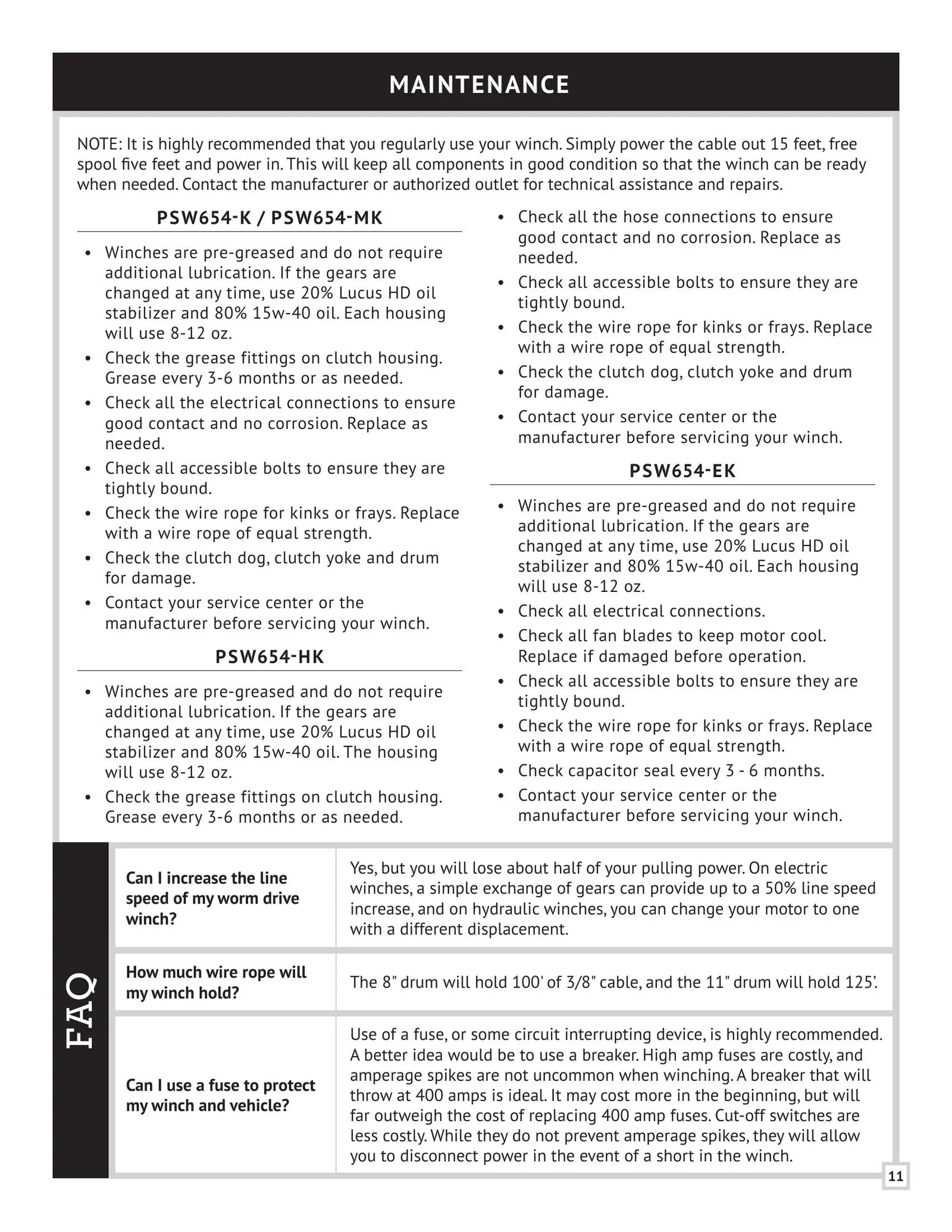 PSW654 Series Winch Manual - Page 11