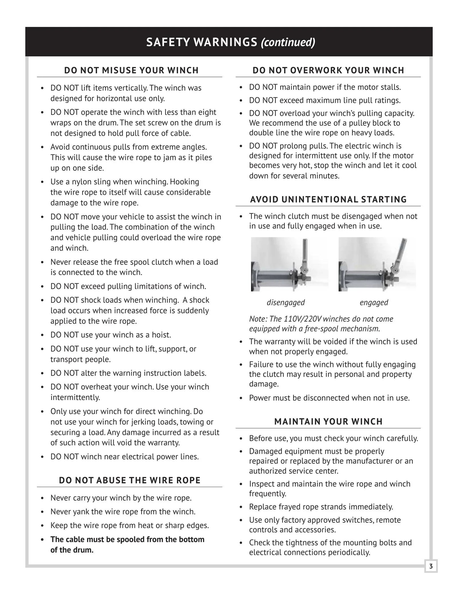 PSW654 Series Winch Manual - Page 3