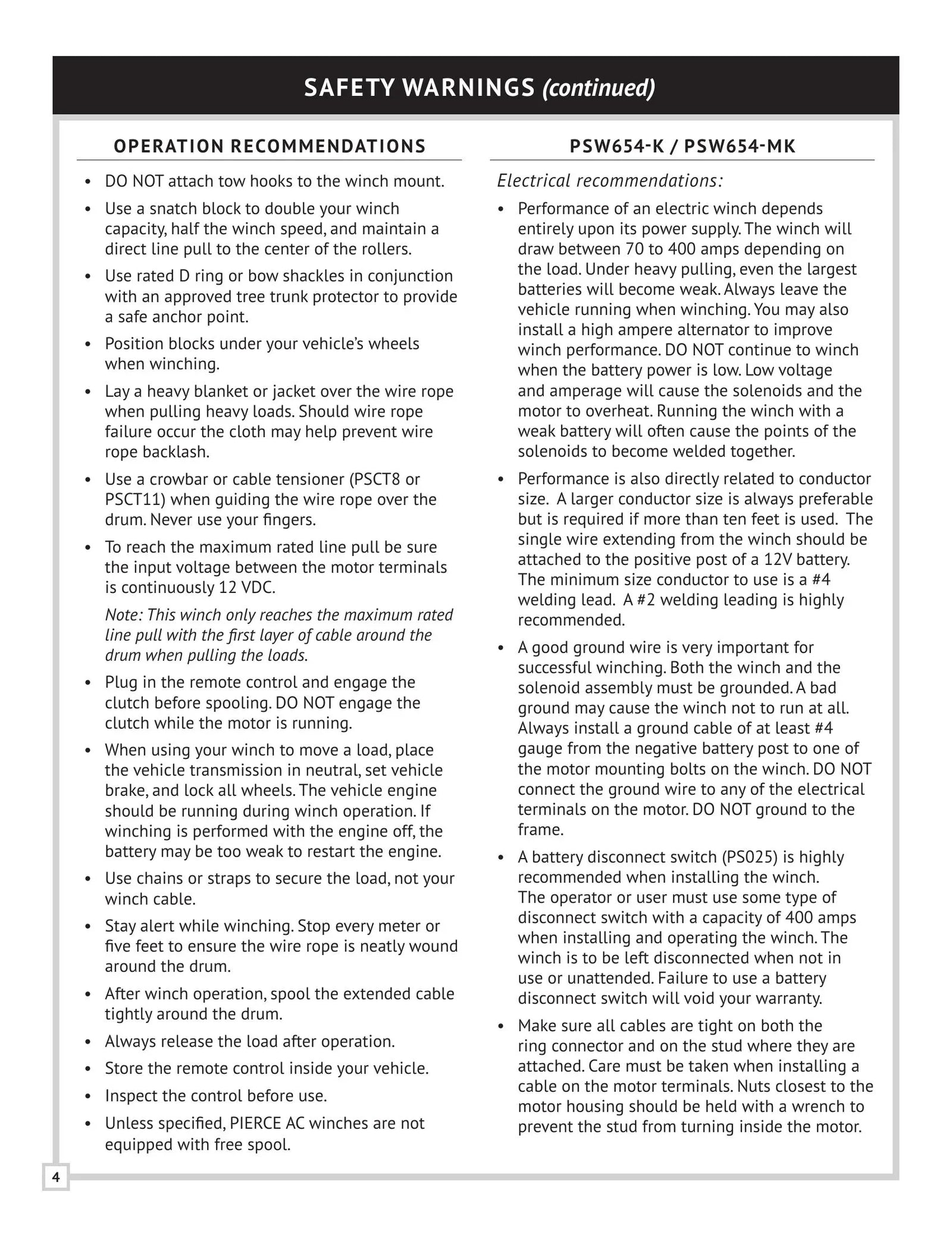 PSW654 Series Winch Manual - Page 4