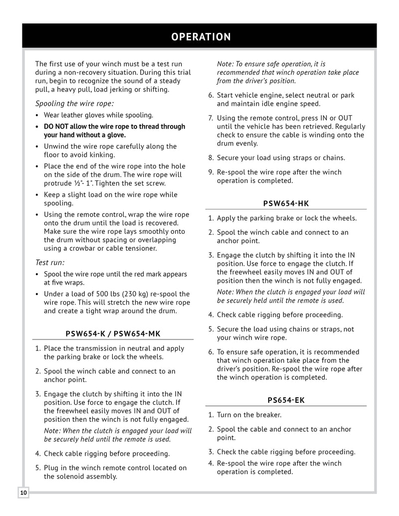 PSW654 Series Winch Manual — Page 10