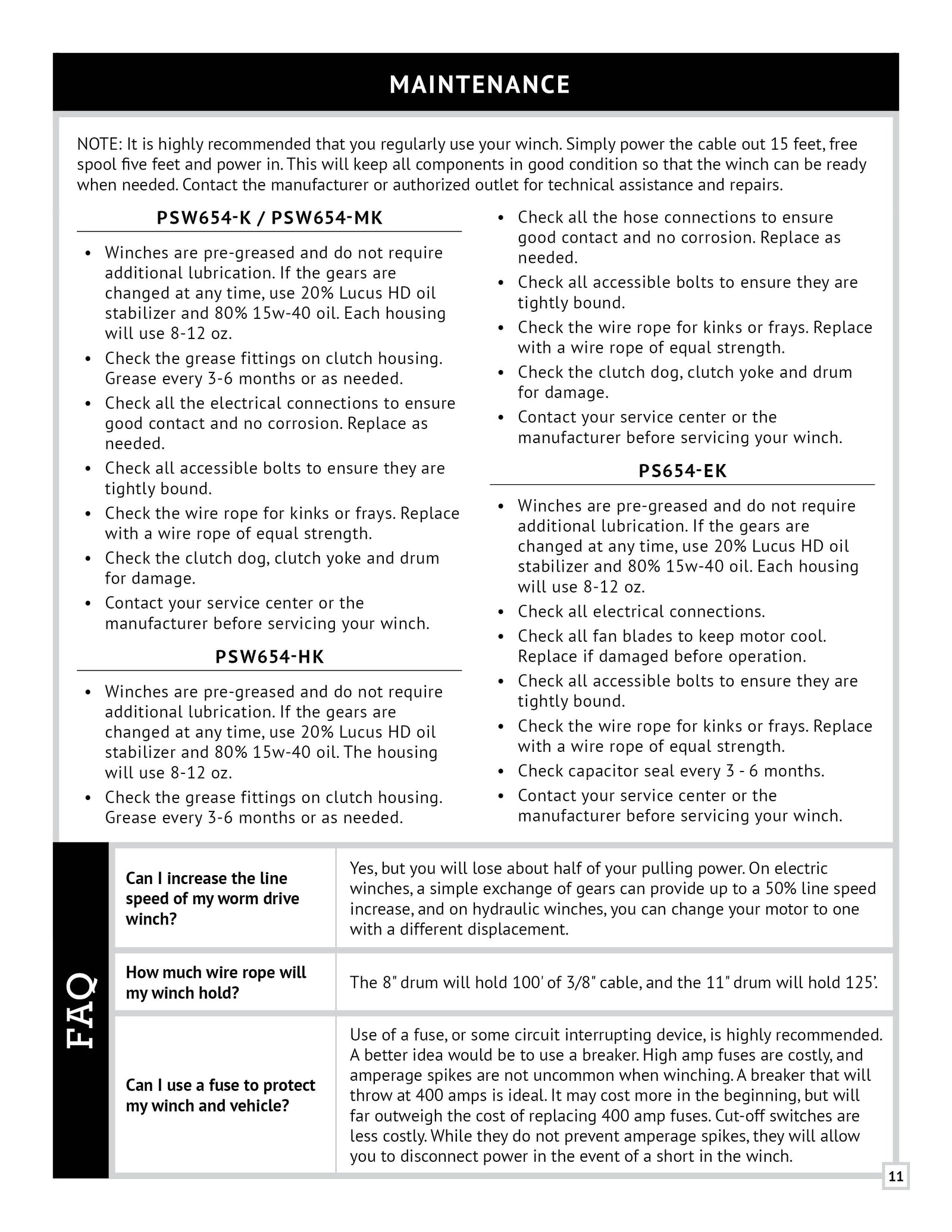 PSW654 Series Winch Manual - Page 11