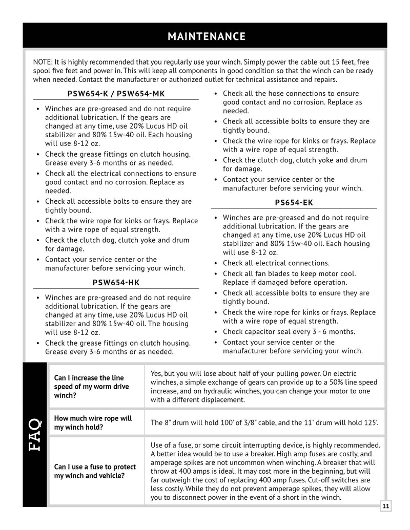 PSW654 Series Winch Manual — Page 11