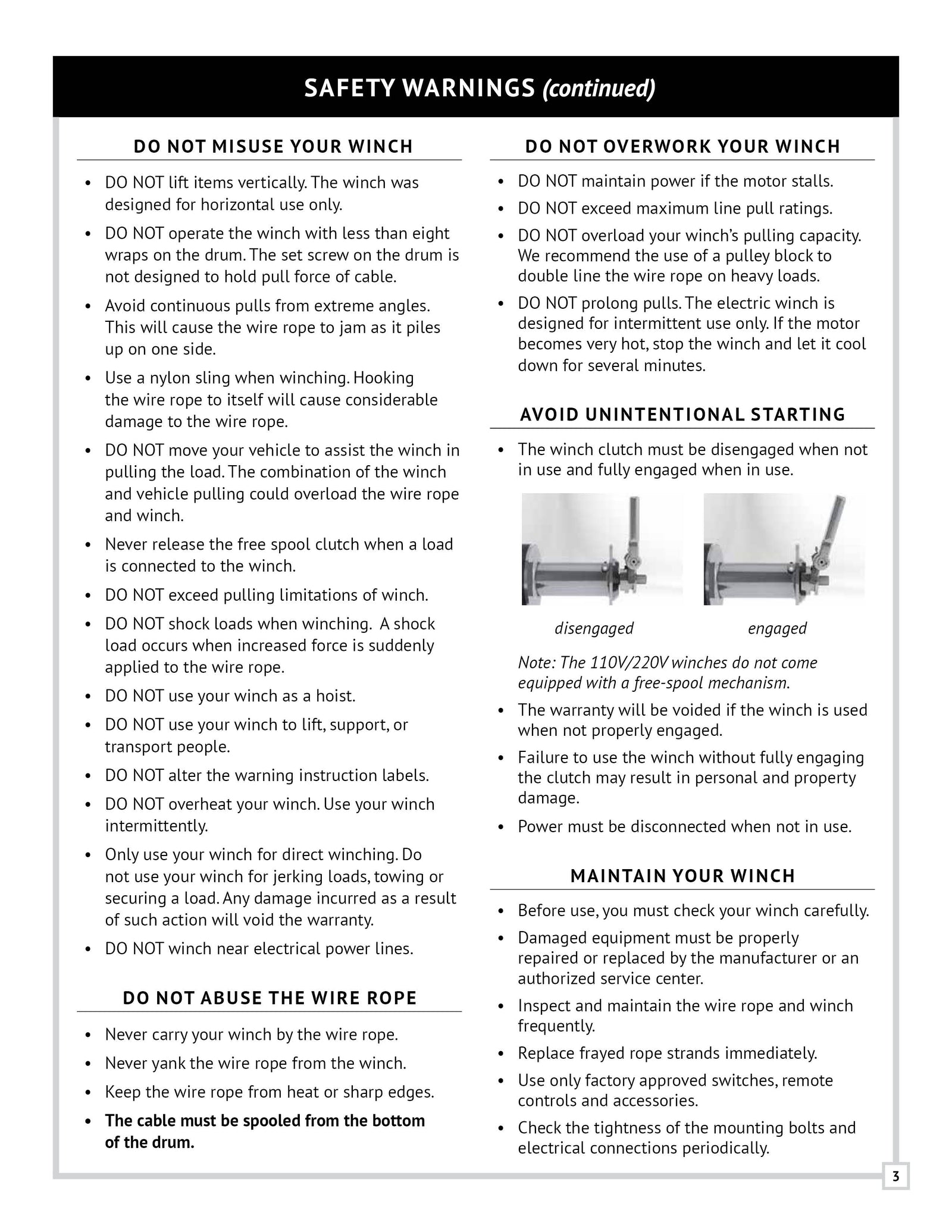 PSW654 Series Winch Manual - Page 3