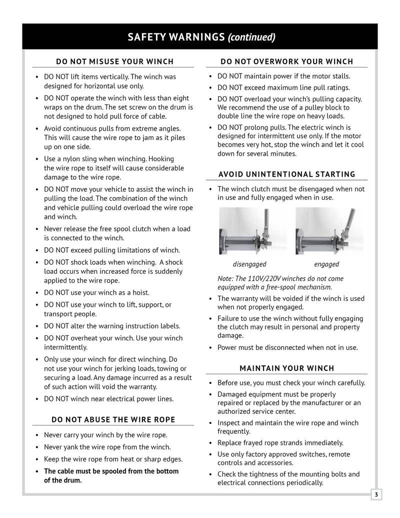 PSW654 Series Winch Manual — Page 3