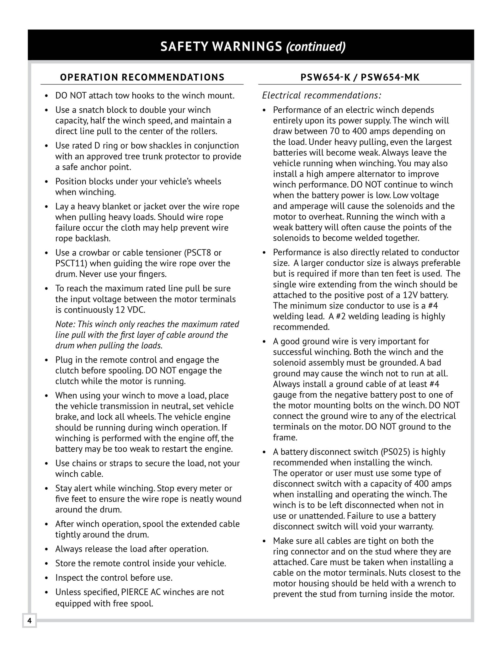 PSW654 Series Winch Manual - Page 4