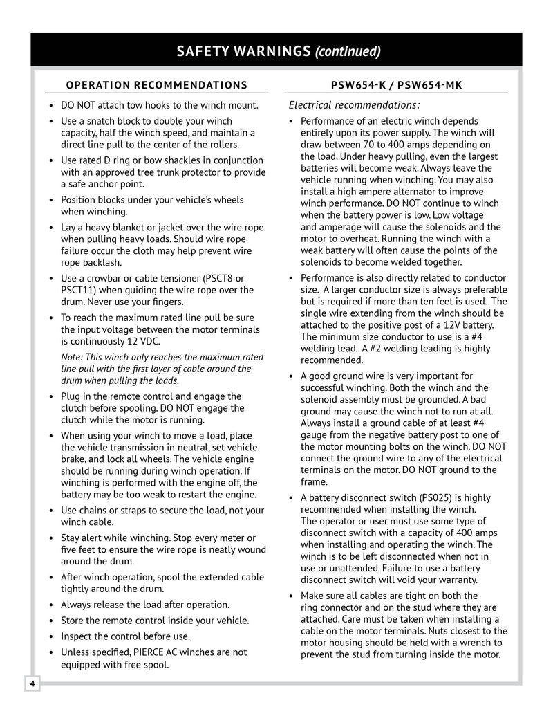 PSW654 Series Winch Manual — Page 4