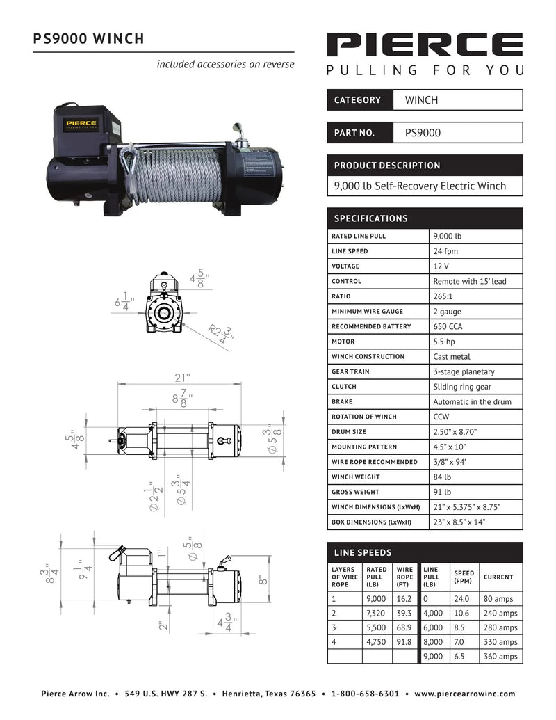 PS9000 Spec Sheet — Page 1
