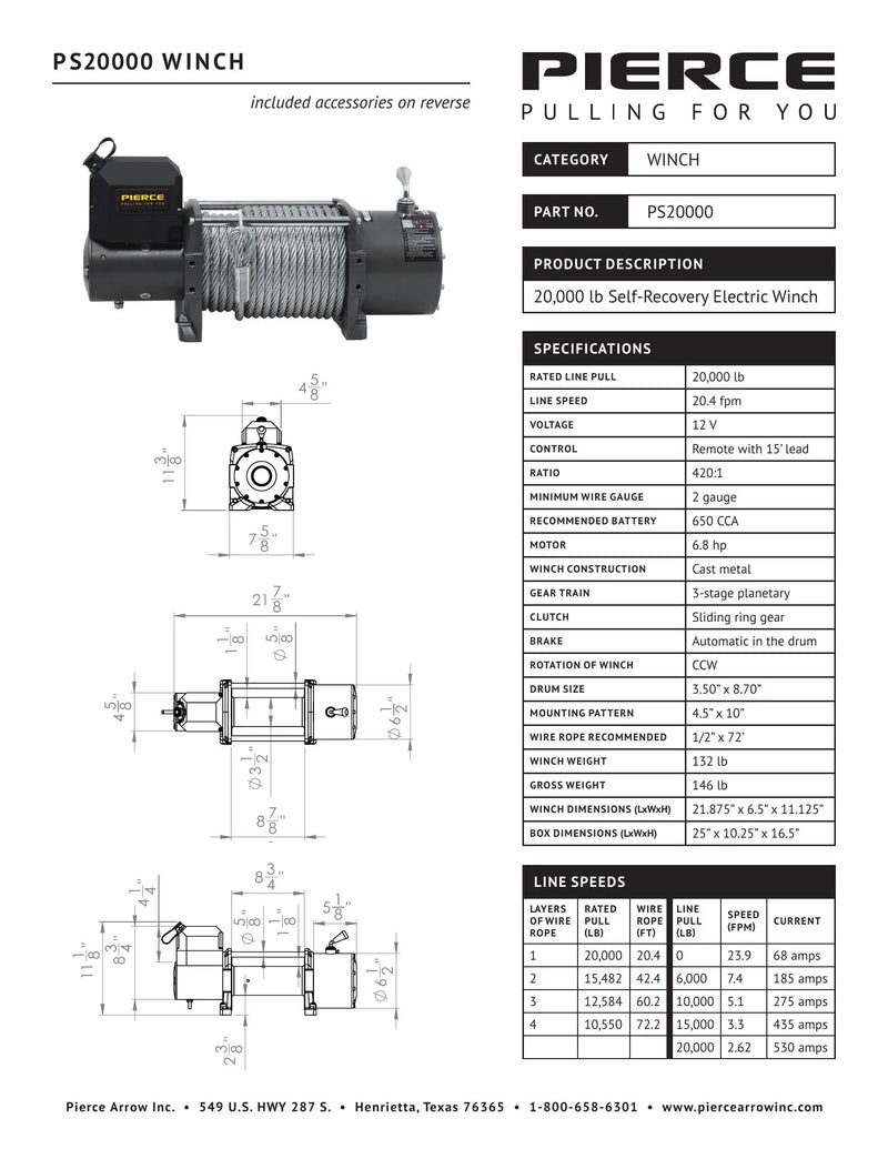 PS20000 Spec Sheet — Page 1