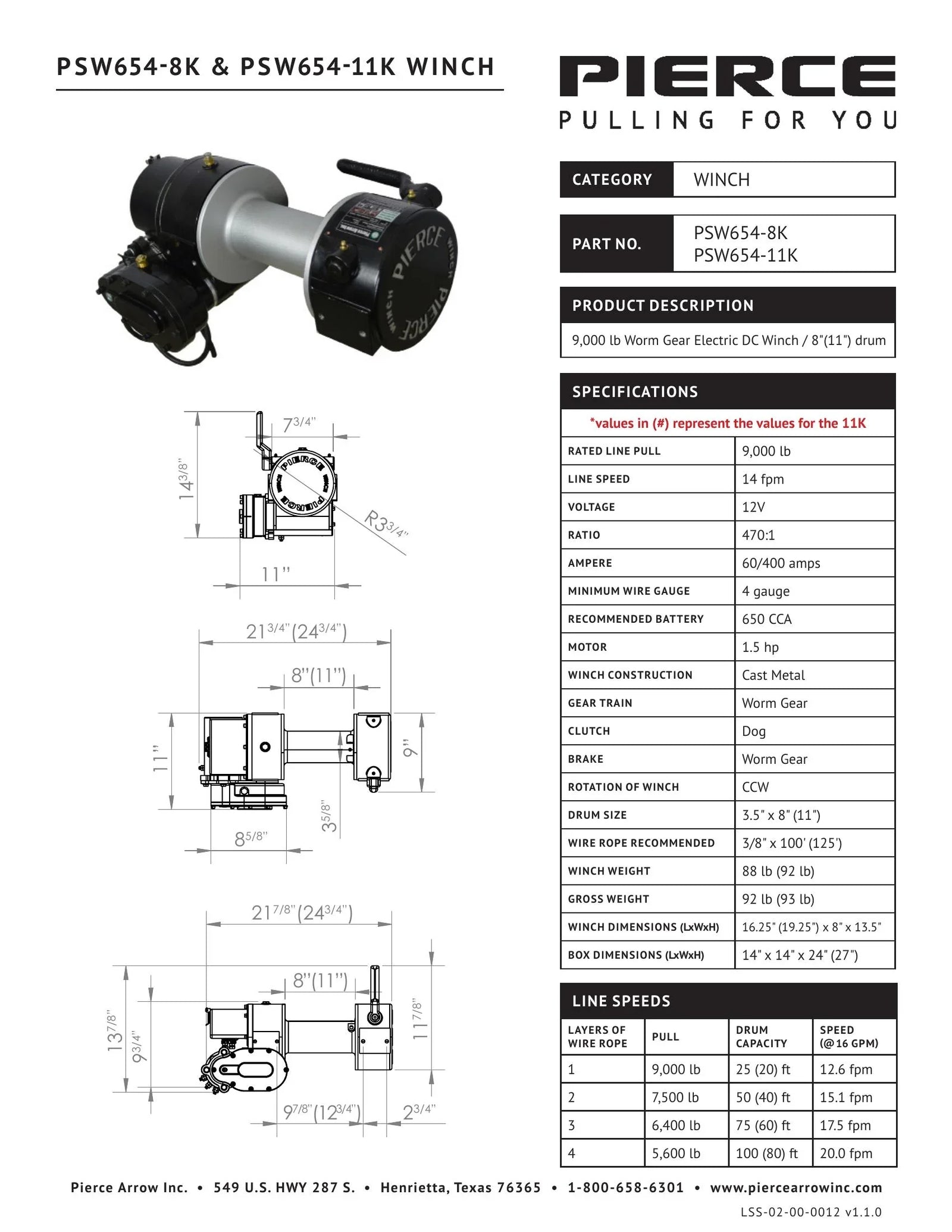PSW654K Spec Sheet - Page 1