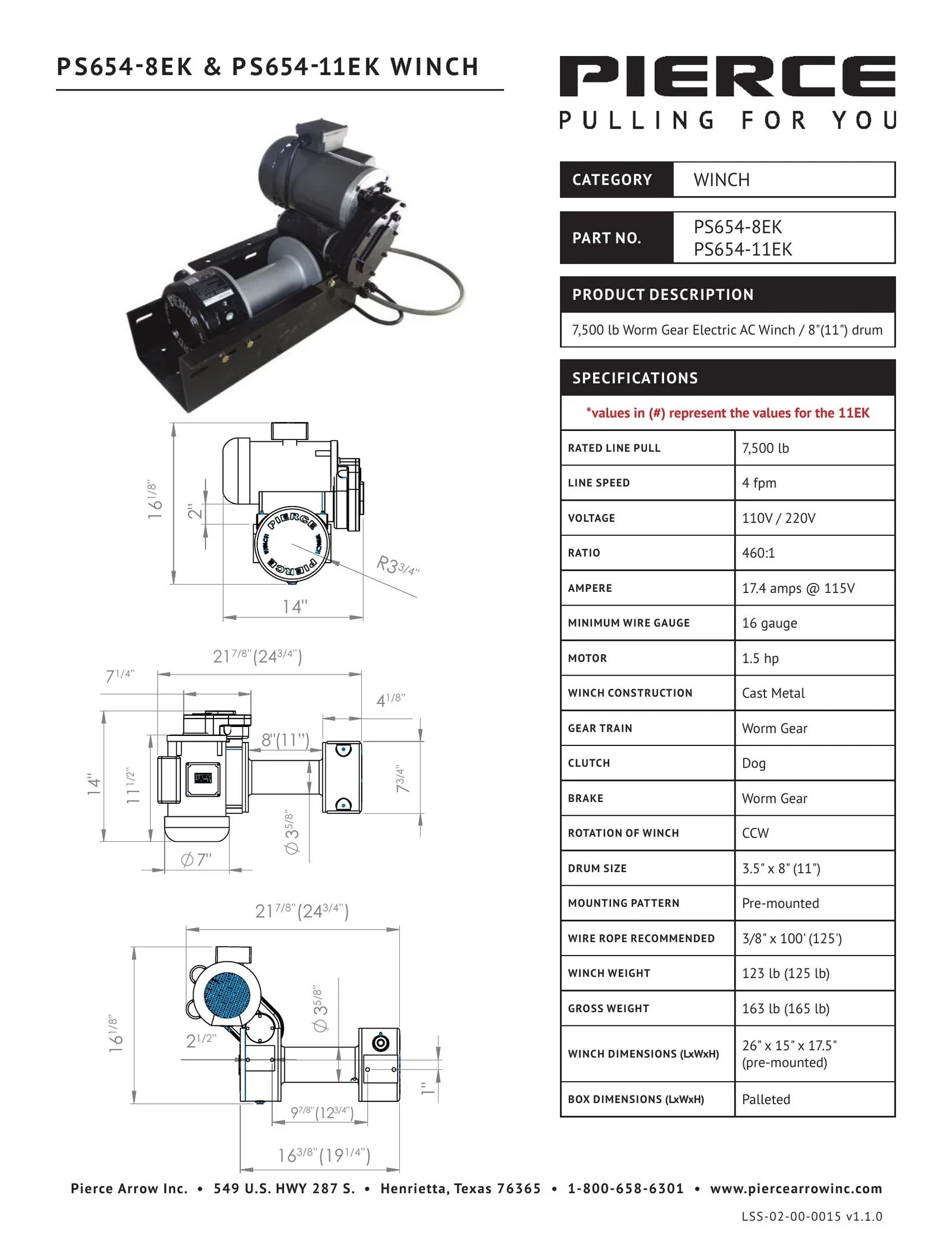 PSW654-EK Spec Sheet - Page 1
