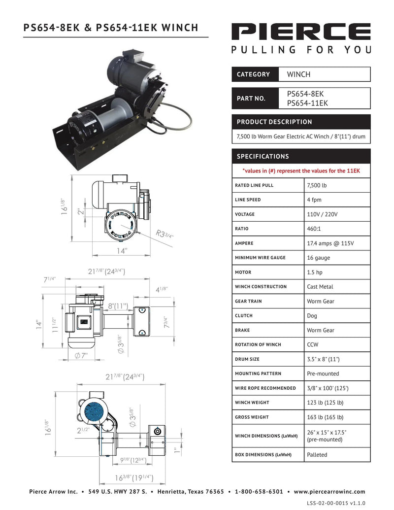 PSW654-EK Spec Sheet — Page 1