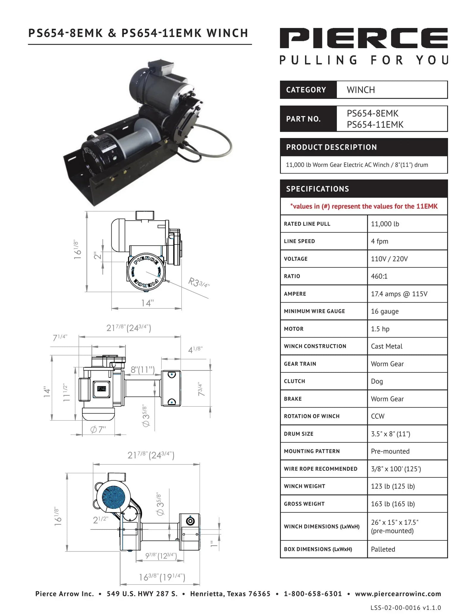 PSW654-EMK Spec Sheet - Page 1