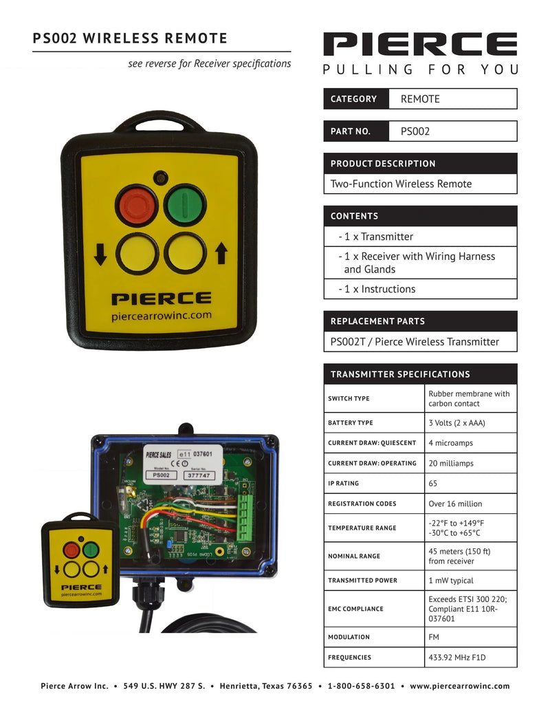 PS002 Spec Sheet — Page 1